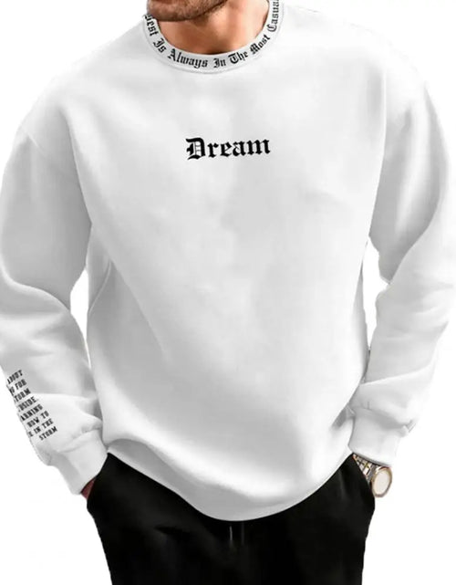 Load image into Gallery viewer, Men Fall Winter Sweatshirt round Neck Long Sleeve Men Top Letter Print Thick Loose Warm Mid Length Men Casual Top
