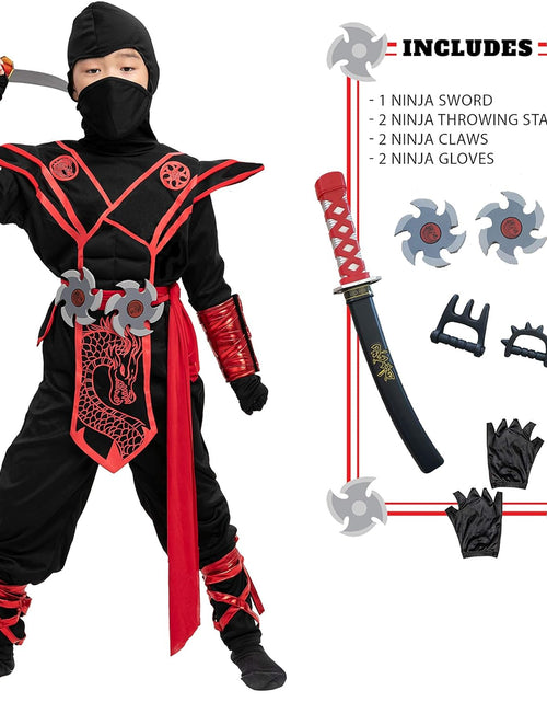 Load image into Gallery viewer, Ninja Dragon Red Costume Outfit Set for Kids Halloween Dress up Party
