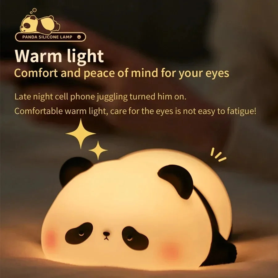 LED Panda Silicone Lamp Rechargeable Eye Protection Lamp Pat Night Lights Dimming Sleep Bedside Lamp Birthday Gift Bedroom Decor