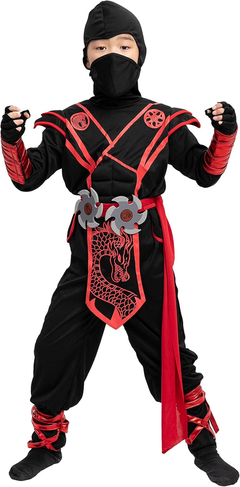 Ninja Dragon Red Costume Outfit Set for Kids Halloween Dress up Party