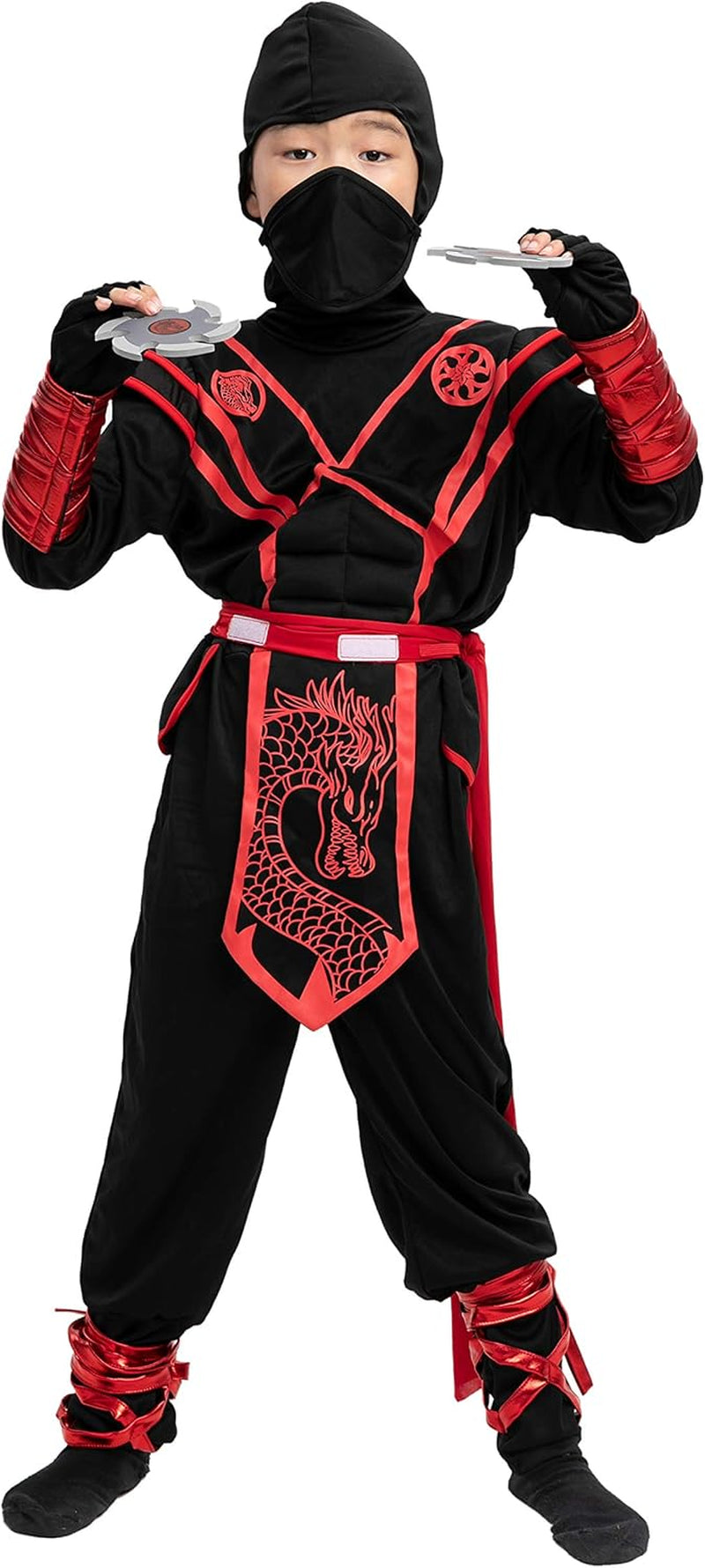 Ninja Dragon Red Costume Outfit Set for Kids Halloween Dress up Party