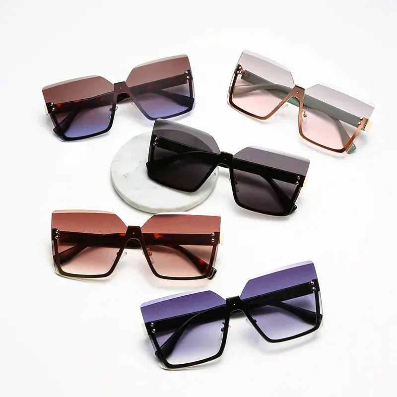 New European and American Style Half-Frame Metal Sunglasses Fashion Slim Women'S Sunglasses Anti-Uv Glasses