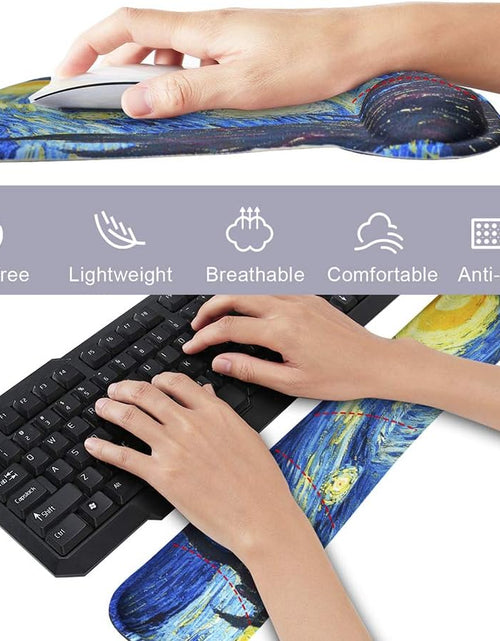 Load image into Gallery viewer, Mouse Pad with Wrist Support and Keyboard Wrist Rest Pad Set,Ergonomic Mouse Pads for Computers Laptop,Non-Slip Comfortable Mousepad W/Raised Memory Foam for Easy Typing &amp; Pain Relief (Starry Night)
