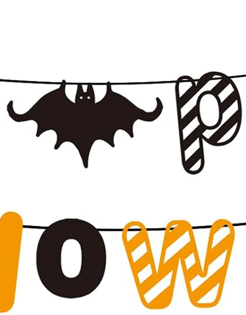 Load image into Gallery viewer, Orange Black Halloween Party Banner with Bat Pumpkin Sign Happy Halloween Letter Banner for Haunted Houses Doorways Home Outdoor Indoor Party Decorations
