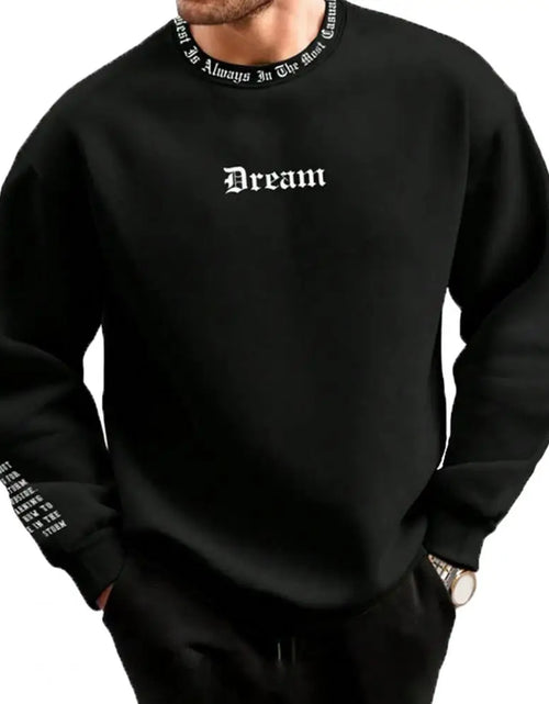 Load image into Gallery viewer, Men Fall Winter Sweatshirt round Neck Long Sleeve Men Top Letter Print Thick Loose Warm Mid Length Men Casual Top
