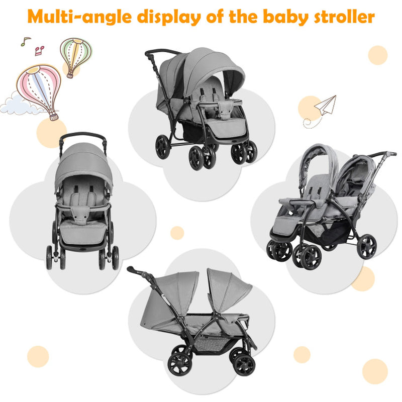 Foldable Lightweight Front Back Seats Double Baby Stroller