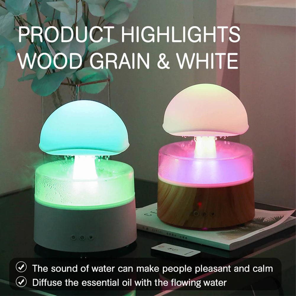 Mushroom Cloud Rain Humidifier Relaxing Raindrop Aromatherapy Machine Ultrasonic Atomization Humidification Colorful Night Light